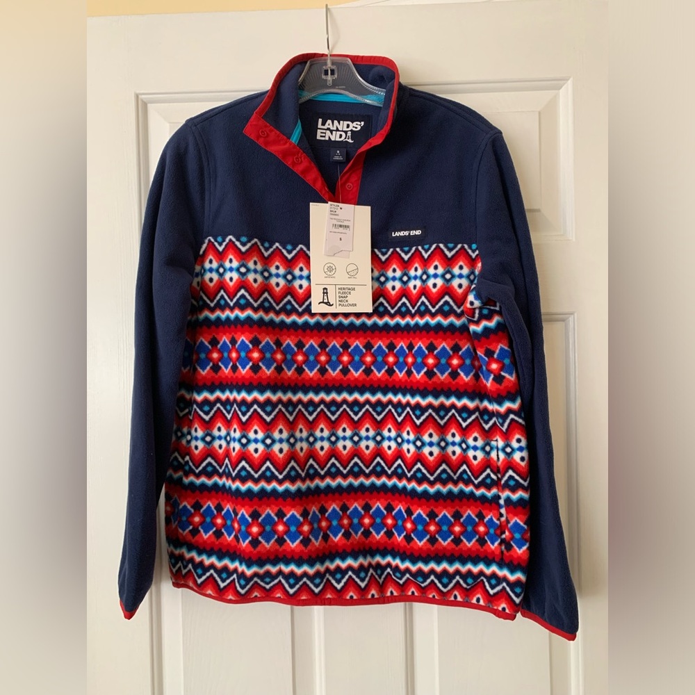 Lands End heritage fleece snap pullover NWT size M